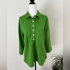 Lands' End Vibrant Green Button-Down Shirt Cottage/ Costal / Academia Vibe